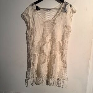 Blue Island Large/XL Swimsuit Coverup Crochet Floral Boho Fringe Resort Festival